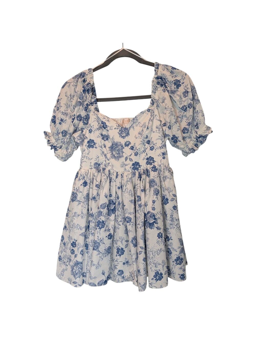 Audrey Parks x Francesca's Sz XL Blue Toile Fit and Flare Mini Dress Milkmaid